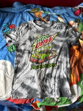 Black & Gray Tie-Dye Mountain Dew Racing Graphic Tee
